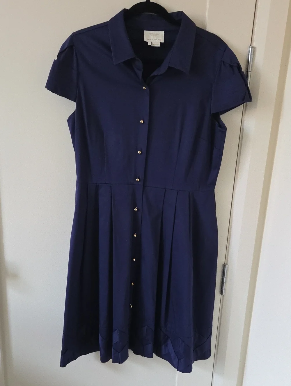 Kate spade Rich Navy with Gold Buttons Front Pleated Dress, Incredible Detail